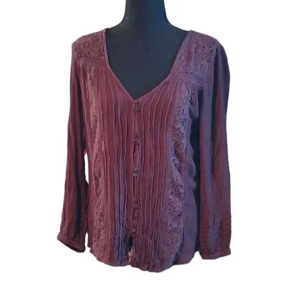 American Eagle Plum Crochet Lace Blouse Medium - Picture 1 of 5